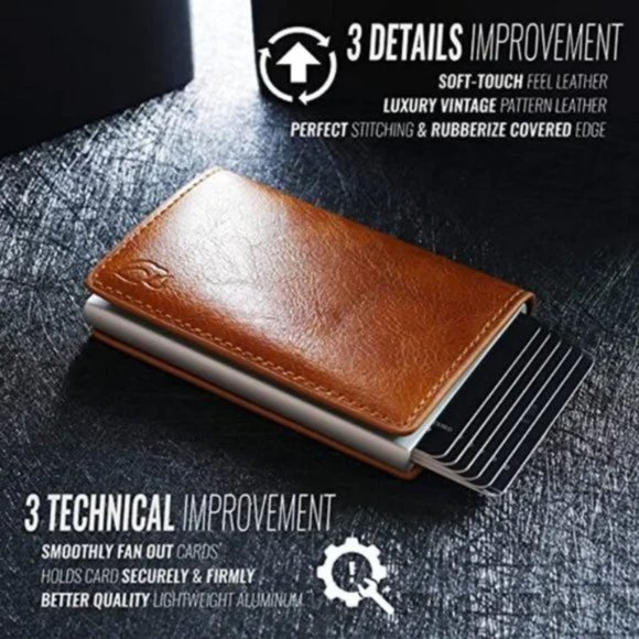 New Minimalist Slim Leather Credit Card Holder RFID Wallet for Men Women Brown - Picture 4 of 8